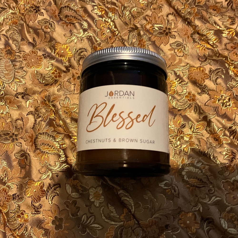 “Blessed” Candle in Chestnuts & Brown Sugar scent -Jordan Essentials